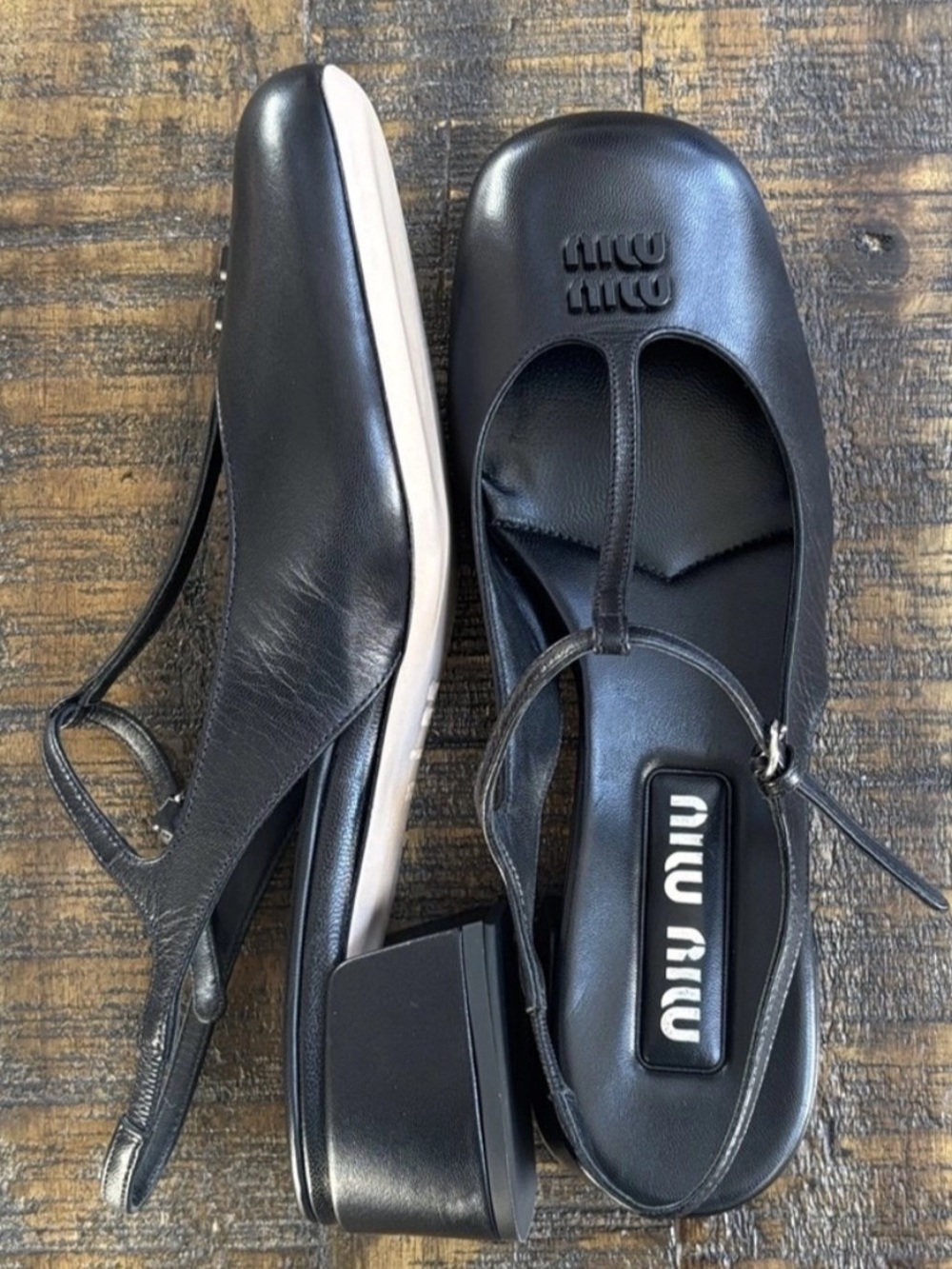 Miu Miu black soft leather slingback Heeled Ballet - Picture 7 of 12